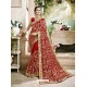 Stunning Red Embroidered Faux Georgette Designer Saree With Lace Border