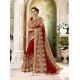 Remarkable Red Heavy Embroidered Faux Georgette Designer Saree