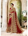 Remarkable Red Heavy Embroidered Faux Georgette Designer Saree
