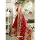 Extraordinary Red Embroidered Faux Georgette Designer Saree With Lace Border