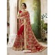 Mind Blowing Red Embroidered And Lace Border Faux Georgette Designer Saree