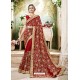 Attractive Red Embroidered Faux Georgette Designer Saree With Lace Border