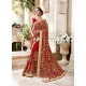 Graceful Red Heavy Embroidered Faux Georgette Designer Saree