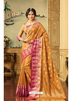 Mustard Zari Worked Designer Silk Saree