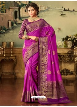 Purple Zari Worked Designer Silk Saree