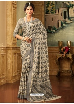 Light Beige Zari Worked Designer Silk Saree