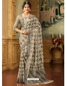 Light Beige Zari Worked Designer Silk Saree