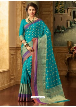 Turquoise Zari Worked Designer Silk Saree