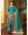 Turquoise Zari Worked Designer Silk Saree