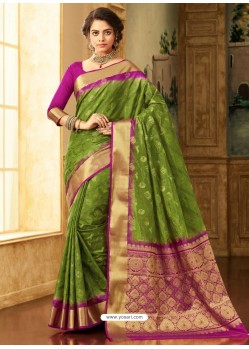 Mehendi Green Zari Worked Designer Silk Saree