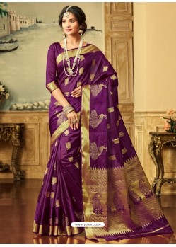 Pretty Purple Zari Worked Designer Silk Saree