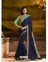 Navy Blue Barfi Silk Designer Embroidered Saree