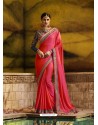 Dark Peach Banglori Silk Designer Embroidered Saree