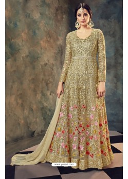 Golden Butterfly Net Embroidered Designer Floor Length Anarkali Suit