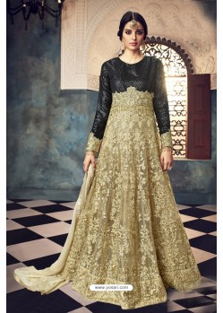 Black And Gold Butterfly Net Embroidered Designer Floor Length Anarkali Suit
