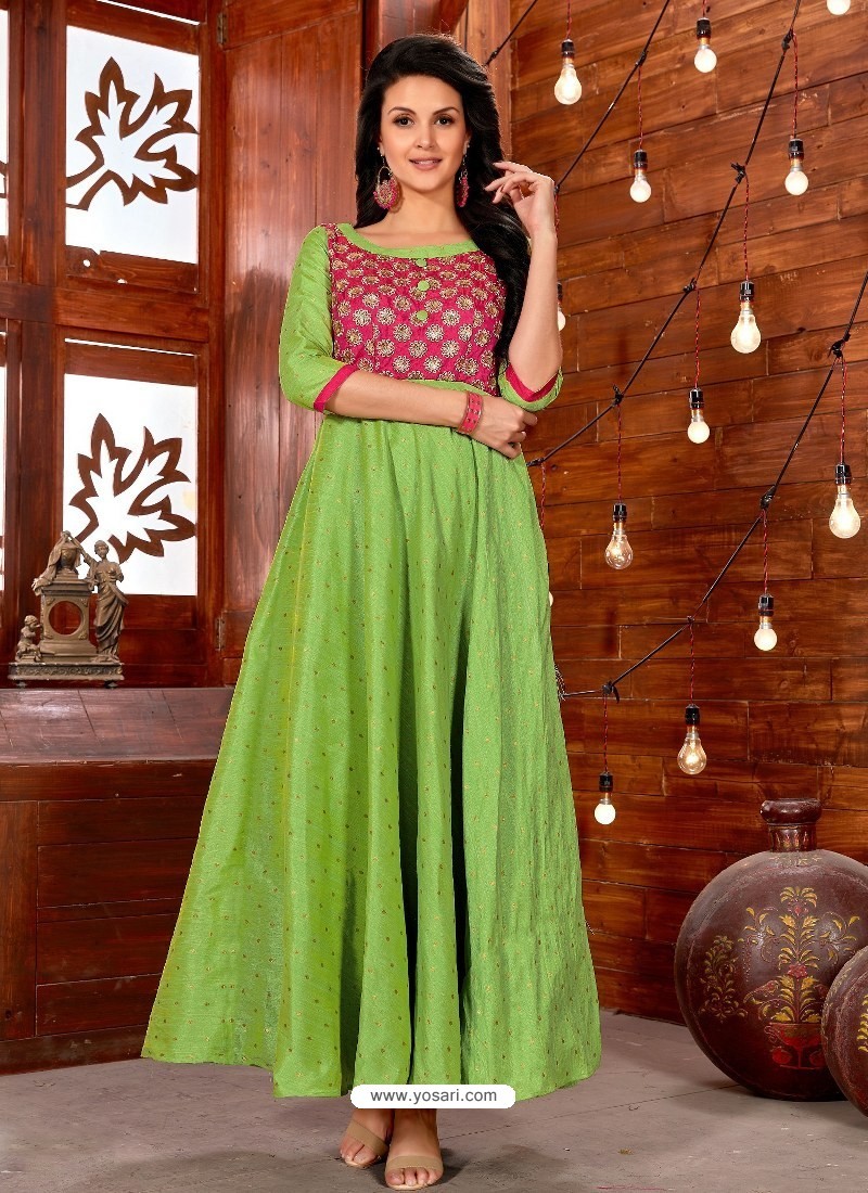 Buy Parrot Green Art Silk Embroidered Designer Gown  Gowns