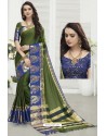 Mehendi Green Cotton Blended Designer Saree