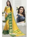 Yellow Cotton Blended Designer Saree