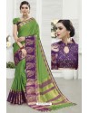 Green Cotton Blended Designer Saree