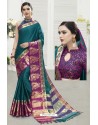 Teal Cotton Blended Designer Saree