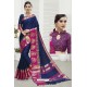 Navy Blue Cotton Blended Designer Saree