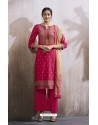 Fuchsia Lawn Cotton Embroidered Designer Palazzo Suit