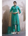 Aqua Mint Lawn Cotton Embroidered Designer Palazzo Suit