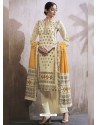 Cream Lawn Cotton Embroidered Designer Palazzo Suit