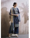 Navy Blue Lawn Cotton Embroidered Designer Palazzo Suit