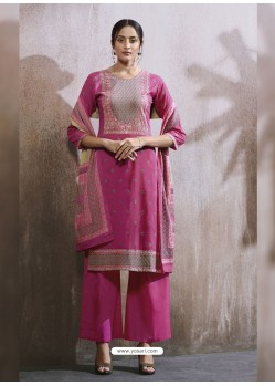Hot Pink Lawn Cotton Embroidered Designer Palazzo Suit