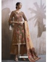 Brown Lawn Cotton Embroidered Designer Palazzo Suit