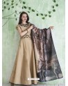 Biege Embroidered Designer Party Wear Silk Gown