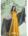 Yellow Embroidered Designer Party Wear Silk Gown