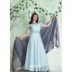 Sky Blue Embroidered Designer Party Wear Silk Gown