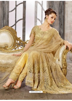 Awesome Golden Net Georgette Designer Anarkali Suit