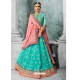 Firozi Organza Embroidered And Stone Worked Designer Lehenga Choli