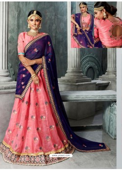 Light Pink And Navy Blue Embroidered And Stone Worked Designer Lehenga Choli