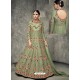Green Tussar Silk Embroidered Designer Floor Length Anarkali Suit