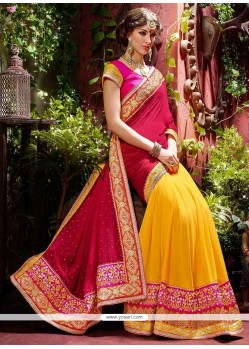 Awesome Pink And Yellow Faux Georgette Saree