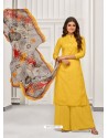 Yellow Cambric Cotton Digital Printed Designer Palazzo Suit
