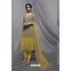 Grey And Yellow Georgette Designer Embroidered Straight Suit