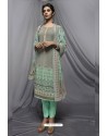Sky Blue And Grey Georgette Designer Embroidered Straight Suit