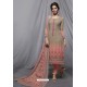 Light Pink And Grey Georgette Designer Embroidered Straight Suit