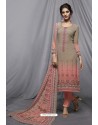 Light Pink And Grey Georgette Designer Embroidered Straight Suit