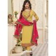 Yellow Faux Georgette Zari Worked Designer Churidar Suit