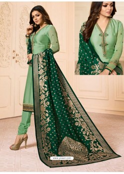 Green Georgette Embroidered Designer Churidar Suit