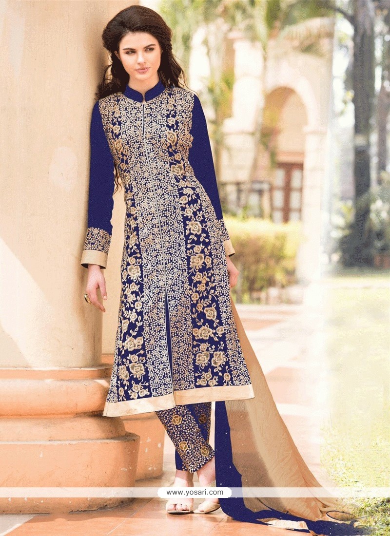 Stunning Blue Georgette Pant Style Suit