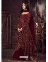 Maroon Net Heavy Embroidered Floor Length Anarkali Suit