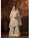 Off White Net Embroidered Designer Palazzo Suit