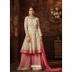 Cream And Pink Georgette Embroidered Designer Palazzo Suit